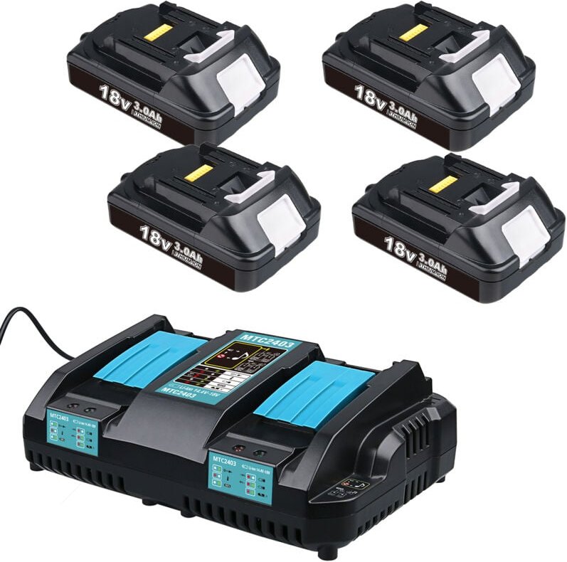 Verbesserter 4er-Pack BL1860B 3,0 Ah Akku und DC18RD Ladegerät Kompatibel mit Makita 18 v BL1860 BL1850 BL1850B BL1840 B...