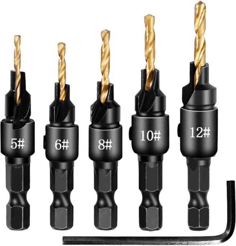 Spiralfräser-Bohrer-Set, Holzbohrer 5, 6, 8, 10, 12 mm mit Innensechskantschlüssel