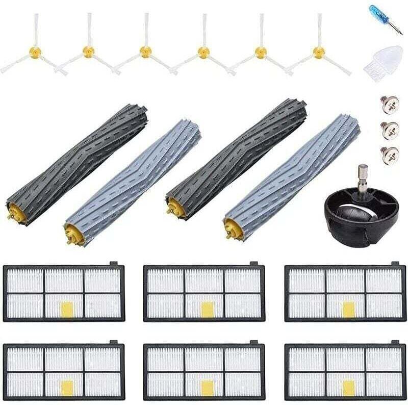 Zubehör für iRobot Roomba 800, 900, 980, 960, 971, 895, 860, 824, XU, 880: 2x HEPA-Filter, 6x Seitenbürsten, 4x Walzenbü...