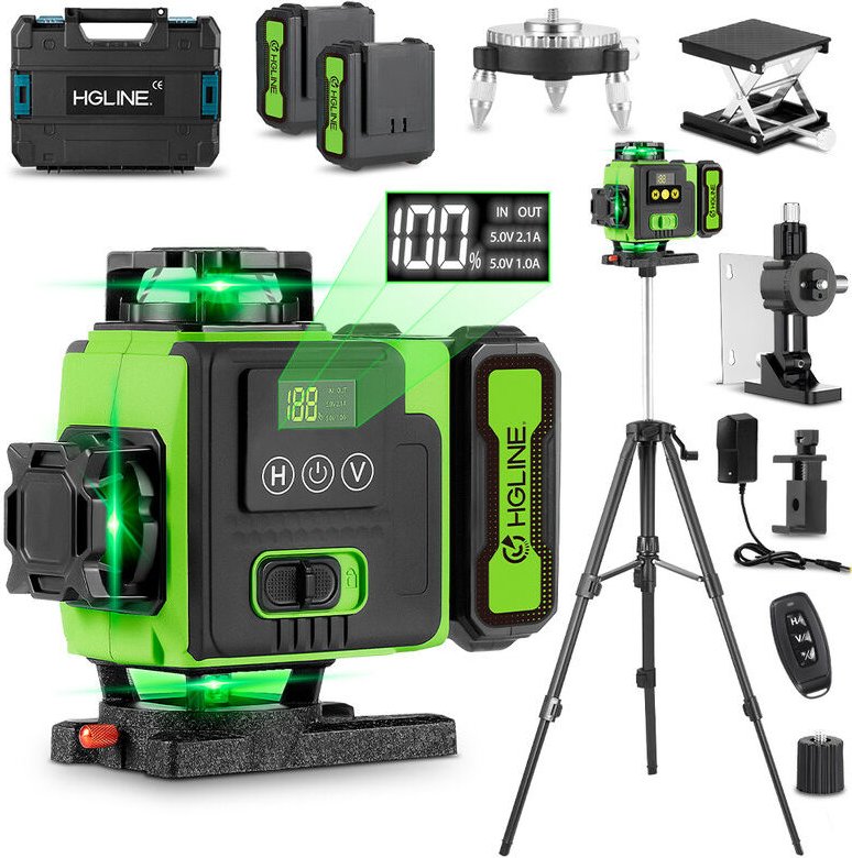 Laser-Nivellier-LCD-Display, Bluetooth-Grünstrahl-Kreuzlinien-Fliesenwerkzeug, 360° horizontal/vertikal, mit 100-cm-Nive...