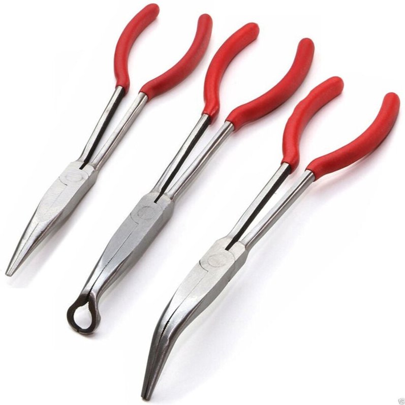 Trade Shop Traesio - Trade Shop - Satz mit 3 langen Zangen, 28 cm lang, runde Spitze, für mechanische Ventile und Federn...