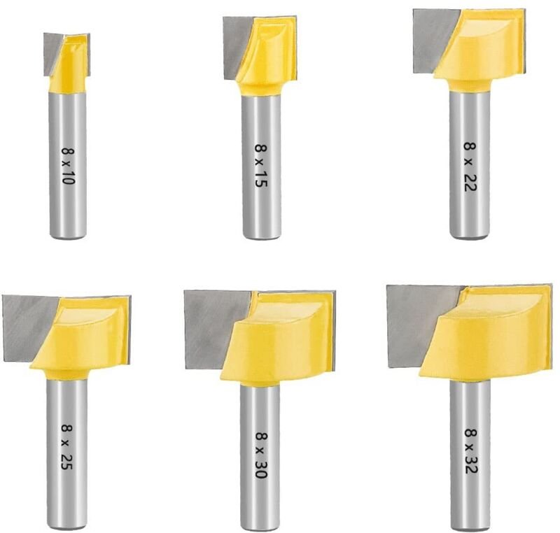 Nutfräser HM Set 6-tlg. Ø 8 mm Schaft Bodenreinigung Fräser 10/15/22/25/30/32mm Nutenfräser Holzfräser Planfräser-- Hart...