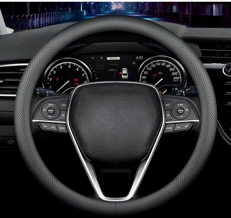 Auto-Lenkradbezug, rutschfestes Nappaleder, 15 Zoll (ca. 38 cm), universell (schwarz)