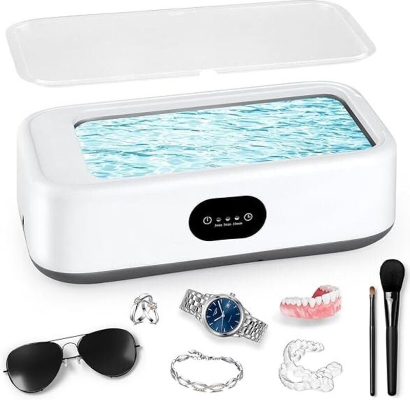 Ultraschallreiniger (640 ml), geräuscharmer 49-kHz-Ultraschallreiniger mit 3 digitalen Timern, für Schmuck, Zahnprothese...