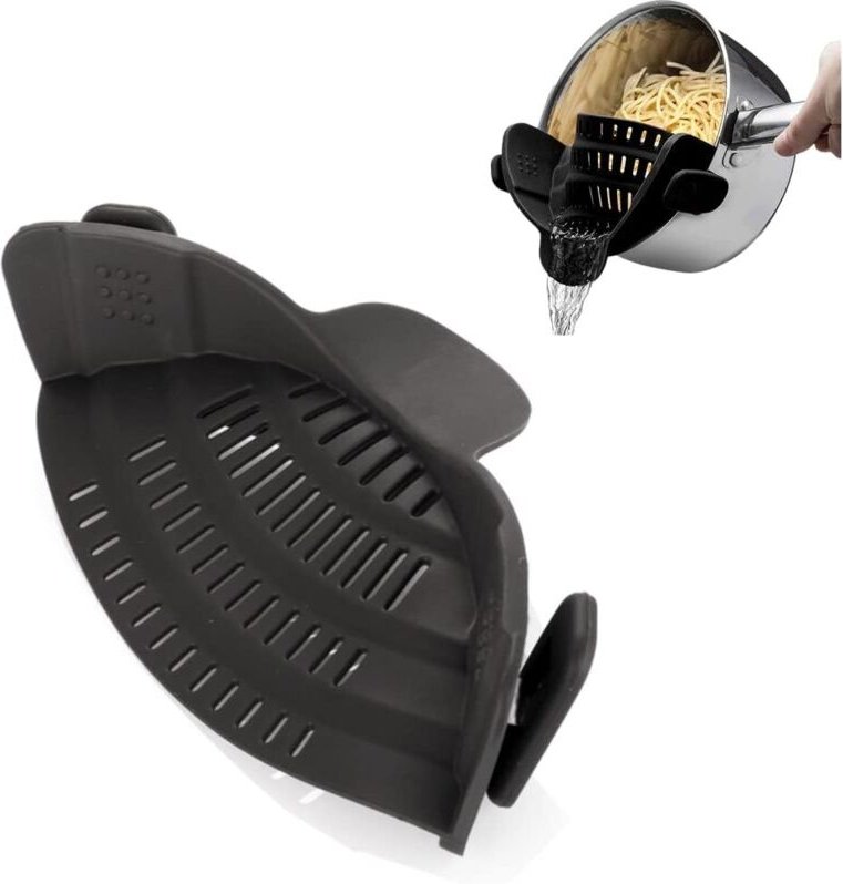 Silikon-Sieb zum Anclipsen – Hitzebeständig – Zum Abgießen von Lebensmitteln beim Kochen oder zum Ausgießen von Flüssigk...