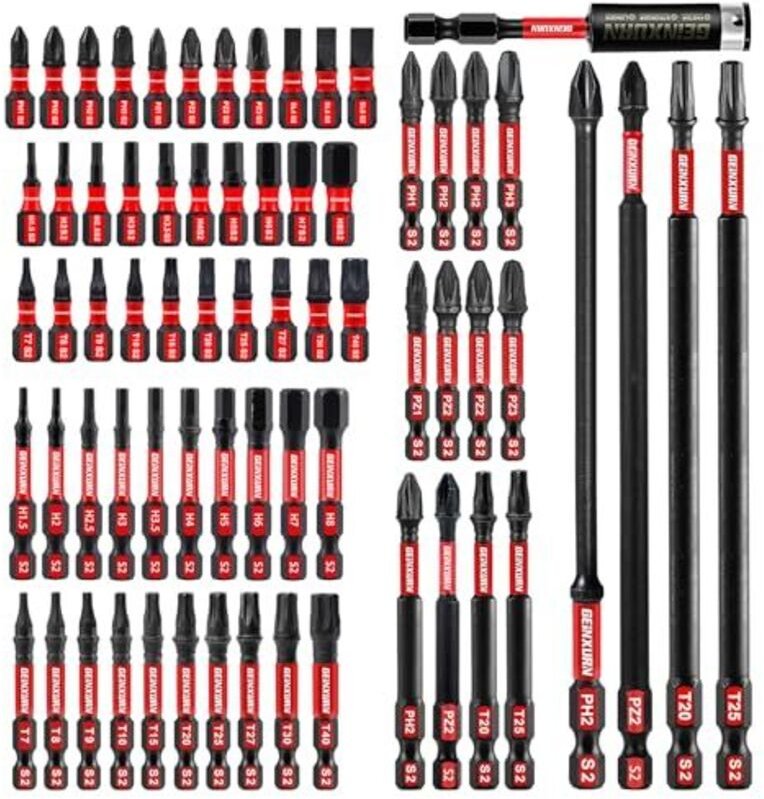 68-teiliges Set Schlagschrauberbits (PH, TX, PZ, SL, Sechskant), 1/4-Zoll-Sechskantschaft, S2-Legierungsstahl, Bitspitze...