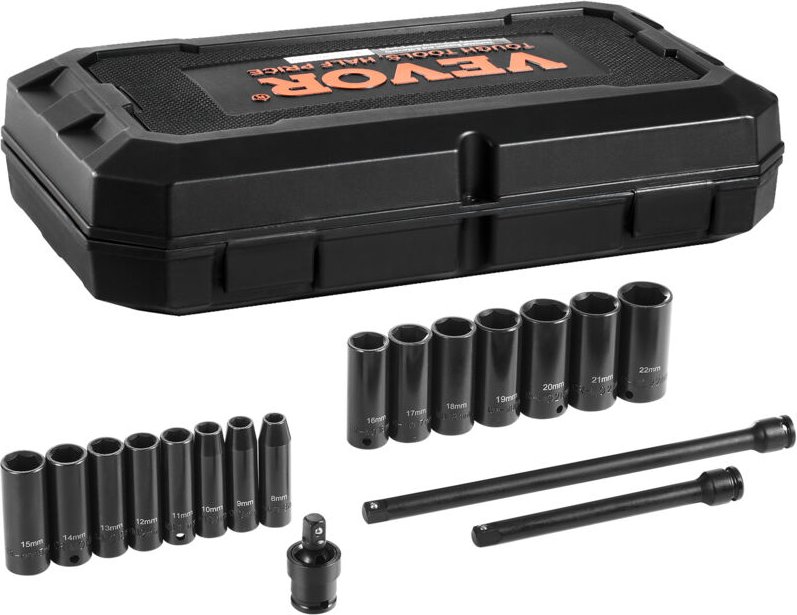 3/8 Zoll Antriebs-Schlagsteckschlüsselsatz 18-teiliger tiefer Steckschlüsselsatz metrisch 8–22 mm, 6 Kant CR-V-Legierung...