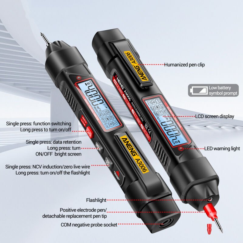 Decdeal Aneng A3006 Stifttyp Digital Multimeter 4000 Zählen Sie AC/DC -Spannungstester Null Feuerleitungsdetektorwiderst...