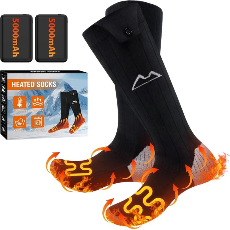 Beheizbare Socken für Damen und Herren, 2 x 5000 mAh Akku, 3 Heizstufen, waschbar, ideal als Fußwärmer für Sport, Skifah...
