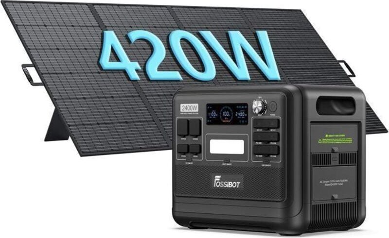FOSSiBOT Tragbare Powerstation F2400 2048Wh 2400W 230V LiFePO4 Solargenerator+420W SolarPanel Wir reisen, angeln, im win...