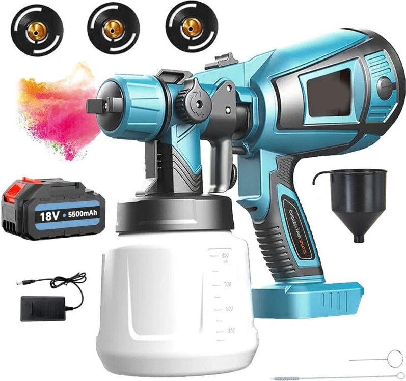 Mawiron - Spritzpistole, 1000ml hvlp Akku Spritzpistole, Airless Spritzpistole+5.5Ah Akku+Ladegerät, kompatibel mit Maki...