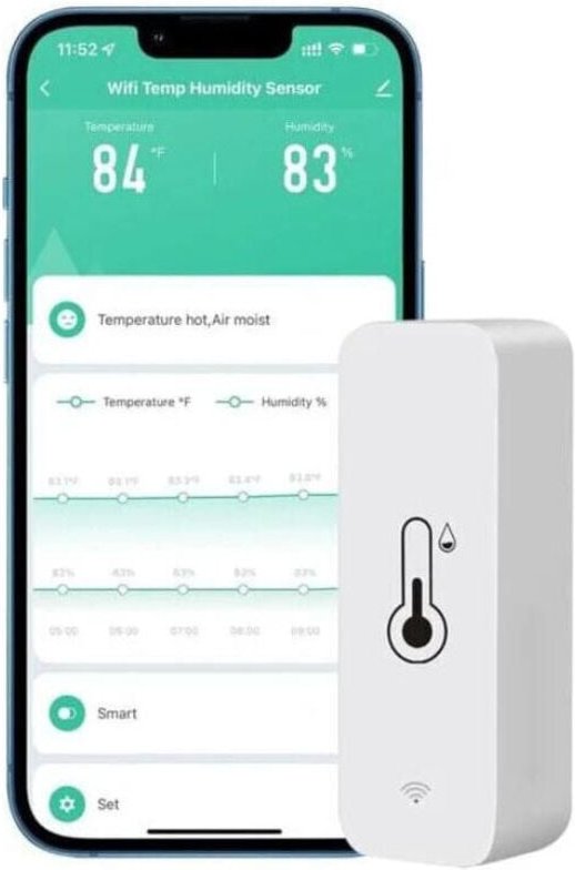 KZQ - 1 x WLAN-Hygrometer für Auto, Zuhause, drinnen und draußen – kabelloser Temperatur- und Feuchtigkeitssensor mit Re...