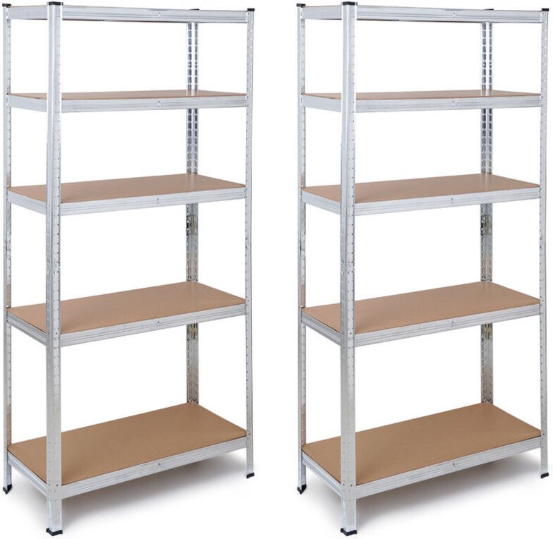 Regalsystem aus verzinktem Metall, 2er-Pack, 180 x 90 x 40 cm, Aufbewahrung, 5 verstellbare MDF-Regale, schraubenlose Mo...
