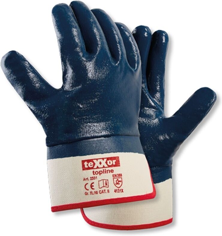 teXXor® topline Nitril-Handschuhe STULPE beige/blau vollbes. Kat.2 233111 Gr.11