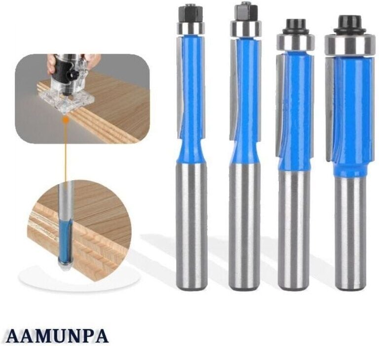 4-teiliges Fräser-Set, 8-mm-Schaft, Holzkopierfräser, Fräser mit Kugellager, Bündigfräser, für Heimwerkerarbeiten und Zu...