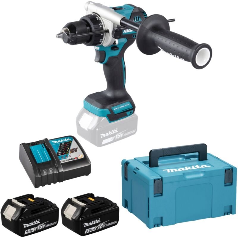Dhp 486 rtj Akku Schlagbohrschrauber 18 v 130 Nm Brushless + 2x Akku 5,0 Ah + Ladegerät + Makpac - Makita