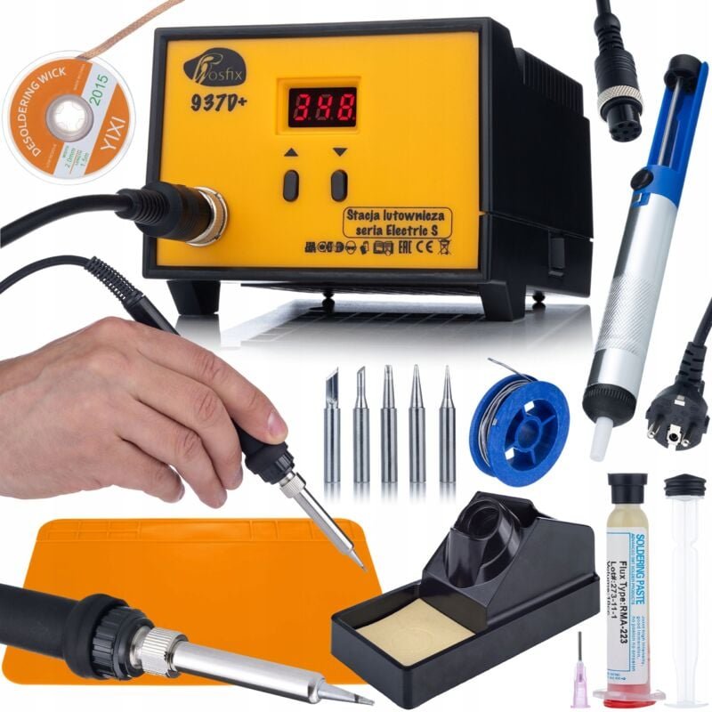 Rosfix 937D+ – Lötstation Set 60W, 200–480°C, LED-Anzeige, ESD-Schutz inkl. Silikonmatte, Zinn, Flussmittel, 5 Lötspitze...