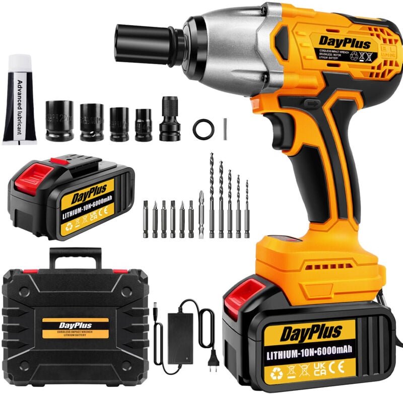 Dayplus - Bürstenloser Akku Schlagschrauber Akkuschrauber Schrauber Ratschen Batterie Set