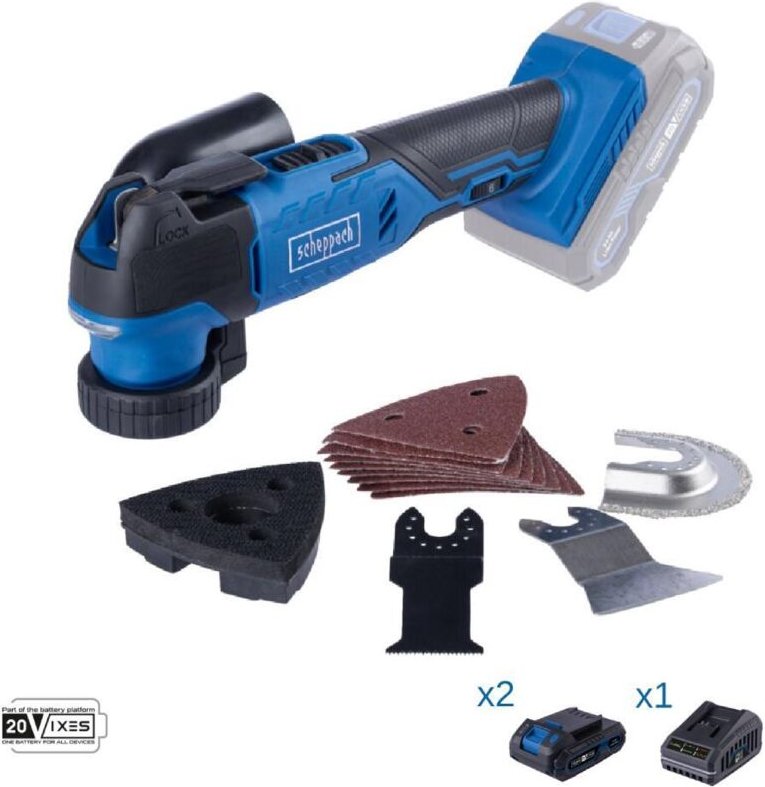 Multifunktionswerkzeug 20V 2 Akkus 2.0Ah und Ladegerat ixes Scheppach c-mt40-x