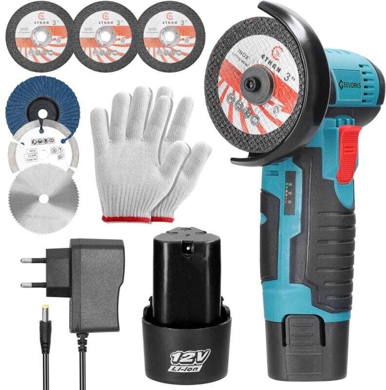 Vtizikl Mini Meuleuse d'angle Sans Fil, Outil de meulage électrique 12 V 19500 tr/min, 2 Batterie broyeur portable pour ...