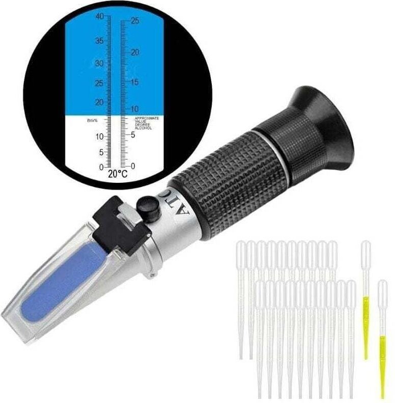 Refraktometer für Winzer, potenzieller Alkoholgehalt: 0–25 %, Zuckergehalt: 0–40 %, mit ATC, XU, für die Weinherstellung...