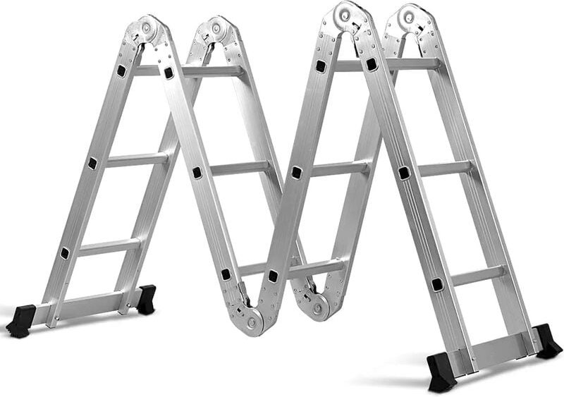 GOPLUS 3,7M Mehrzweckleiter, Klappleiter Aluminium mit 4 ×3 Stufen, Trittleiter für Dachboden & Kletterdach & Werkstatt,...