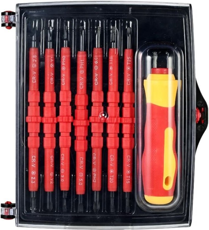 7-in-1 1000 V austauschbarer Kreuzschlitzschraubendreher mit magnetischer Isolierung und Schlitzbits, Reparaturwerkzeugs...