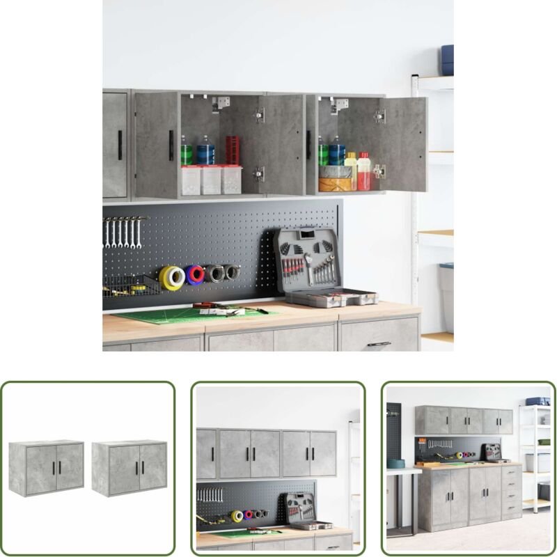 vidaXL Wandschrank - Garagen-Wandschränke 2 Stk. Betongrau Holzwerkstoff