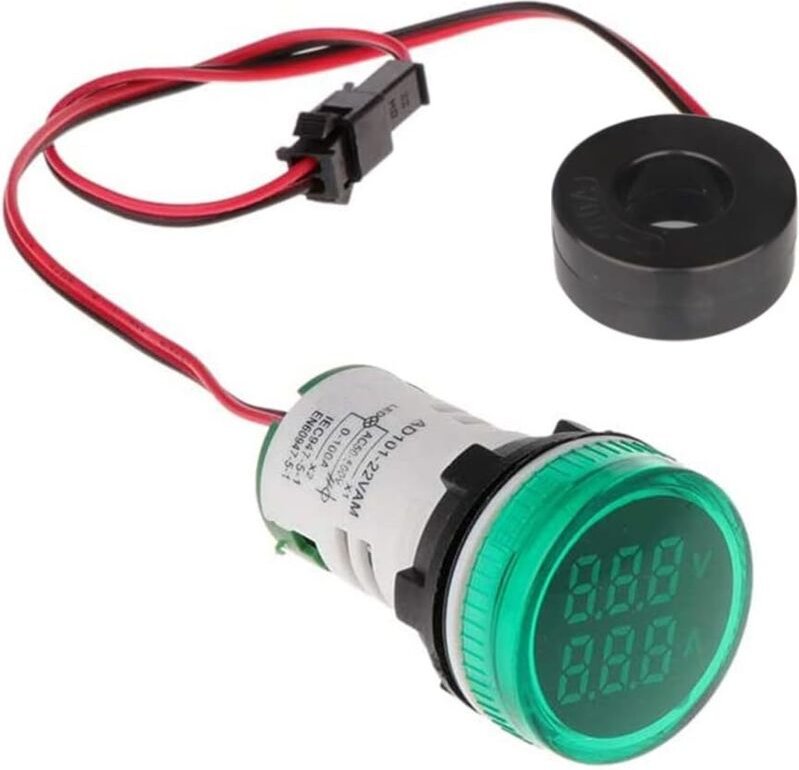 22-mm-Wechselspannungs- und Stromprüfer mit 2-stelliger LED-Anzeige, Multifunktions-Voltmeter, Amperemeter, Einbaumessge...