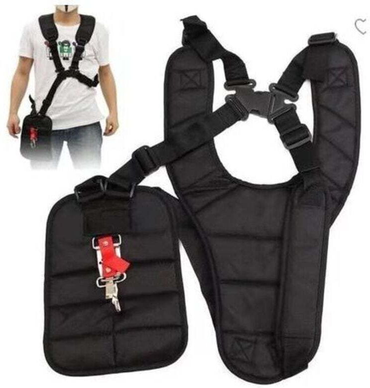 Doppelter Schultergurt für Freischneider – Gepolsterter Schultergurt mit Sicherheitsknopfverschluss – Schwarz – Für Rase...