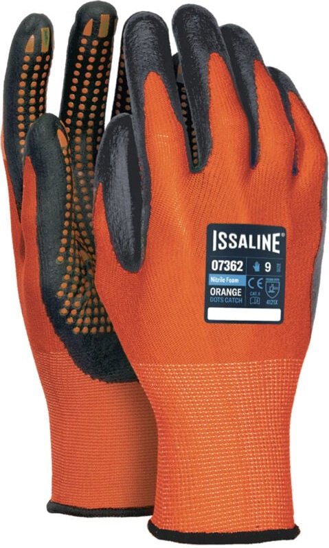 Issaline 07362 Orange Dots Catch Arbeitshandschuhe mit Nitrilbeschichtung - 9 (L)