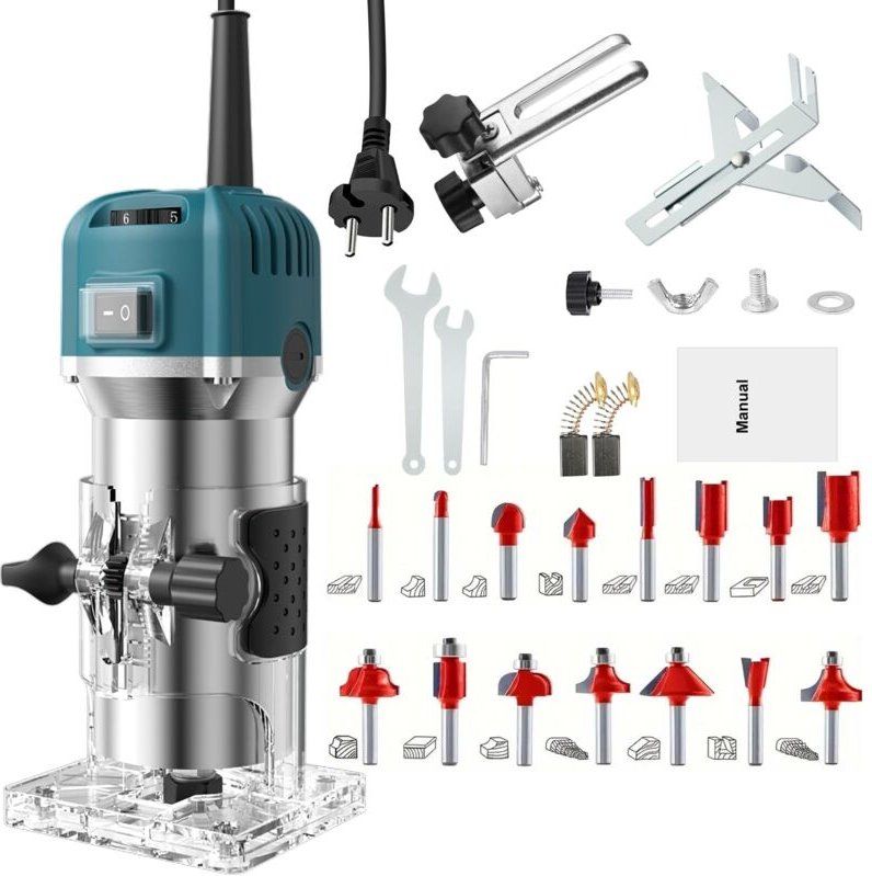 Holzfräse Oberfräse,800W 30000rpm Einhandfräse Kantenfräse Oberfräse Trimmer,6 Geschwindigkeit Electric Holz Fräse Tragb...