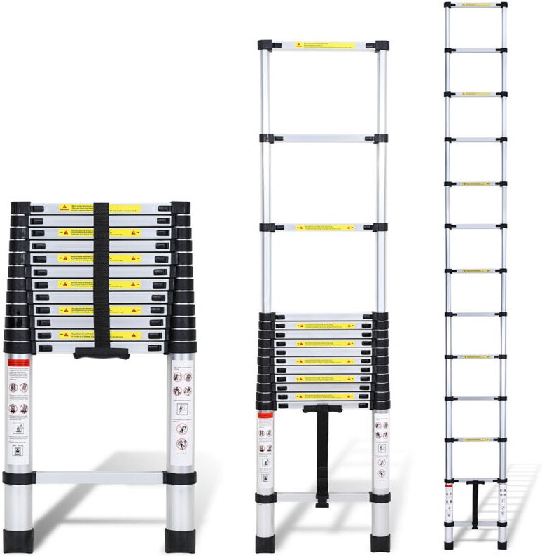 Randaco Teleskopleiter Klappbar 3,8M Multifunktionsleiter Aluminium Anlegeleiter Mehrzweckleiter Ausziehbare Leiter