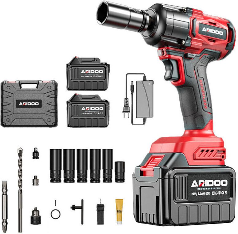 Akku-Schlagschrauber mit bürstenlosem Motor und 600 Nm Drehmoment, inklusive zwei 6000-mAh-Akkus, 1/2"-Elektro-Schlagsch...