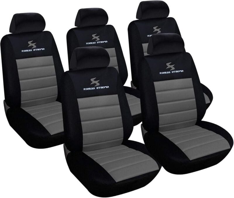 WOLTU 5er Sitzbezüge Auto Einzelsitzbezug universal Größe, Komplettset,Grau-Schwarz