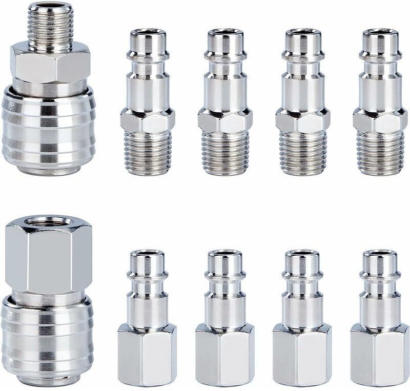 Kompressor-Schnellkupplung, 1/4 Zoll bsp, pneumatisches Luftkupplungs-Set, Schlauchanschlüsse, männlich, weiblich, 10 St...