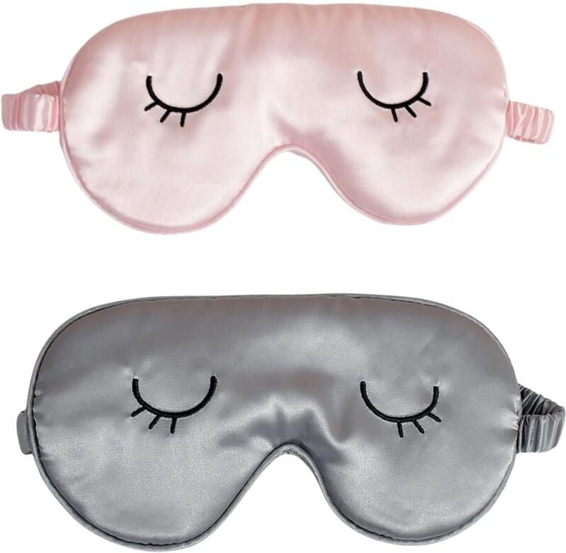 Bequeme und weiche Schlafmaske aus Seide, ideal für Reisen und die Nacht. Atmungsaktiv und leicht (grau und rosa, 2er-Pa...