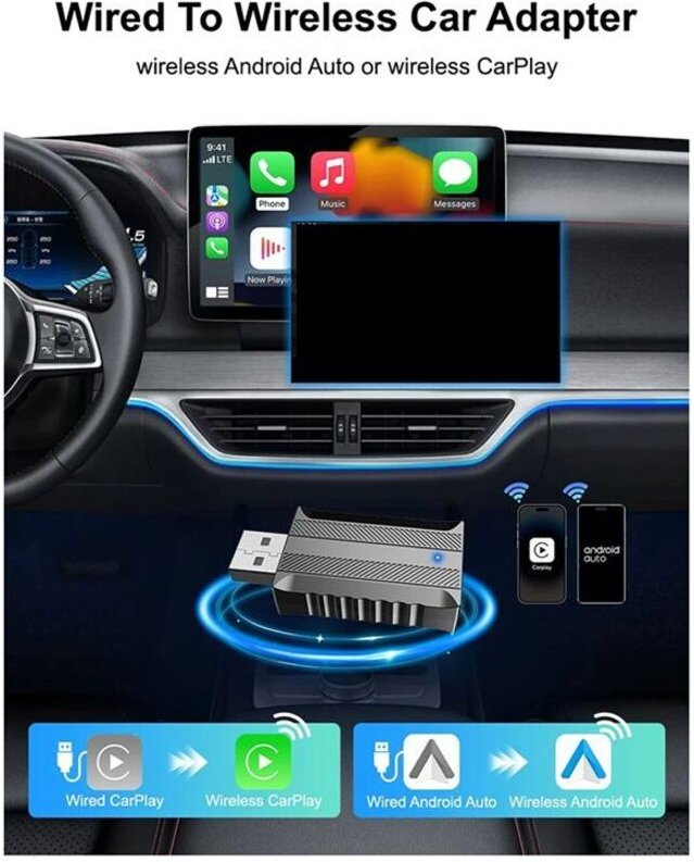NEUER 2-in-1-Adapter für Kabelgebundenes und Kabelloses CarPlay für Android Auto für Teilenummer-Autoradio mit USB-Plug-...