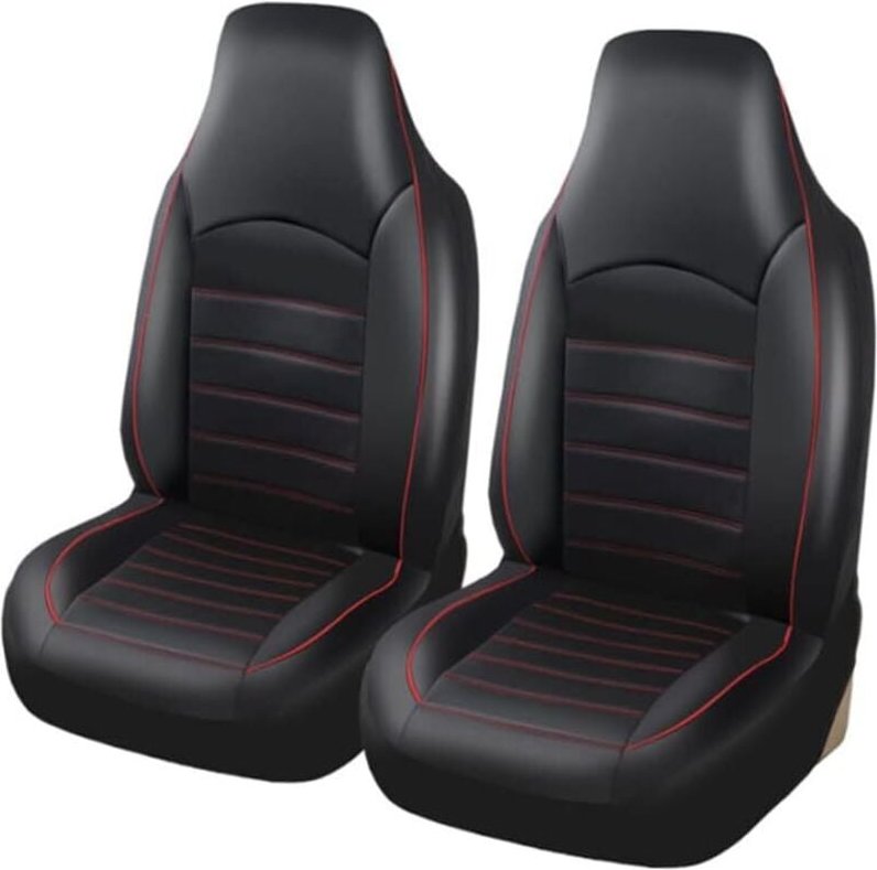 Klassische Universal-Vordersitzbezüge aus Kunstleder, passend für die meisten Pkw, Lkw, SUVs und Transporter, mit roten ...