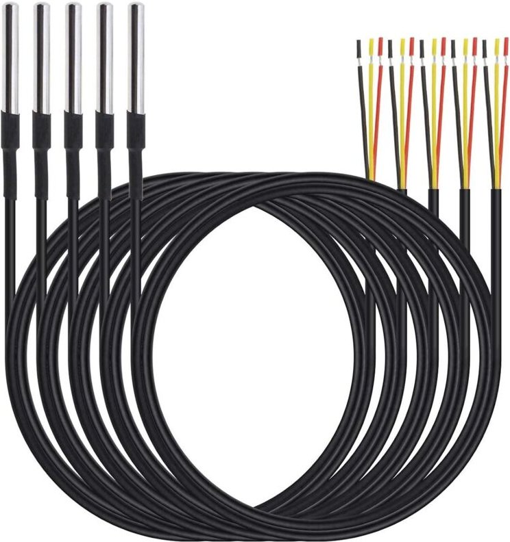 Set mit 5 wasserdichten Edelstahlfühlern mit digitalem Temperatursensor und 1 m Kabel, Messbereich -55 °C bis +125 °C