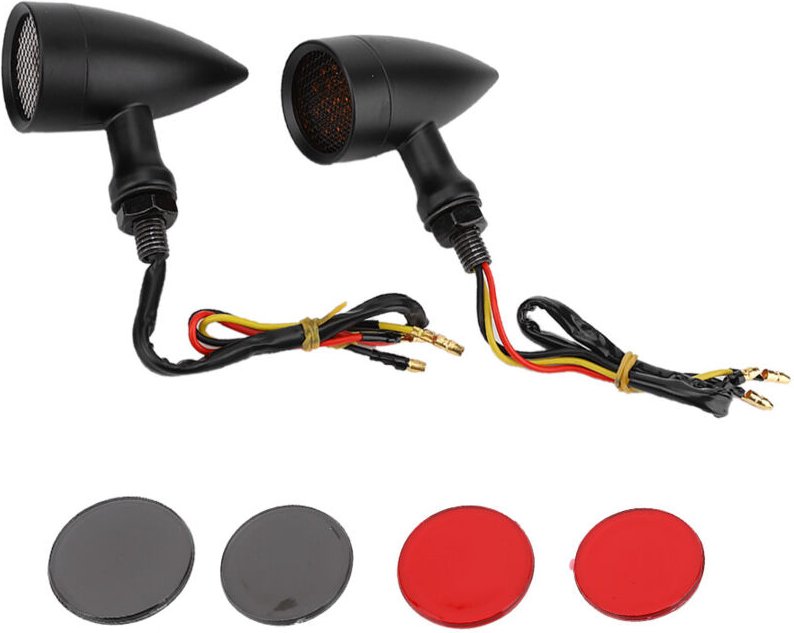 Qiilu 2 Stück Motorrad-Blinker, 12V Universal Motorrad-Blinker Bremslicht Vintage Kühlergrill-Modifikationszubehör (Schw...