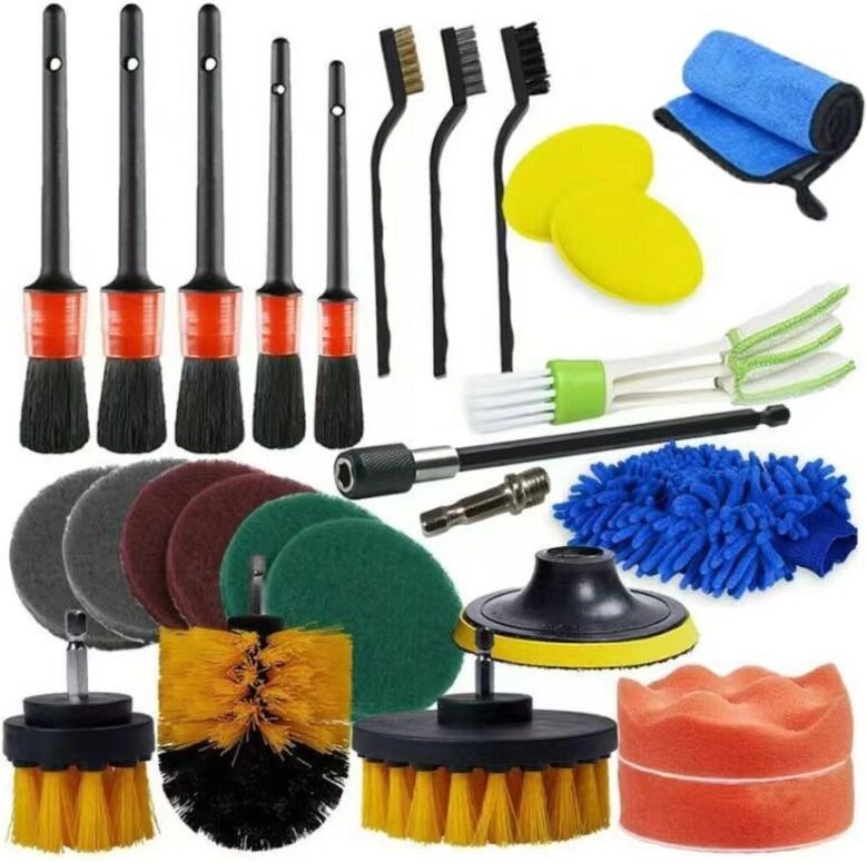 26 pièces Brosse de Nettoyage pour Perceuse, Kit Nettoyage Voiture Interieur, Brosse de Jantes, pour Surfaces de Salle d...