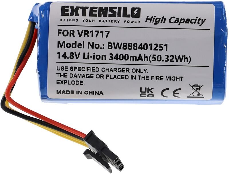 Akku kompatibel mit Blaupunkt BlueBot XSmart BPK-VCBB1XS, BlueBot XSmart BPK-VCBB1XE Staubsauger (3400 mAh, 14,8 v, Li-I...