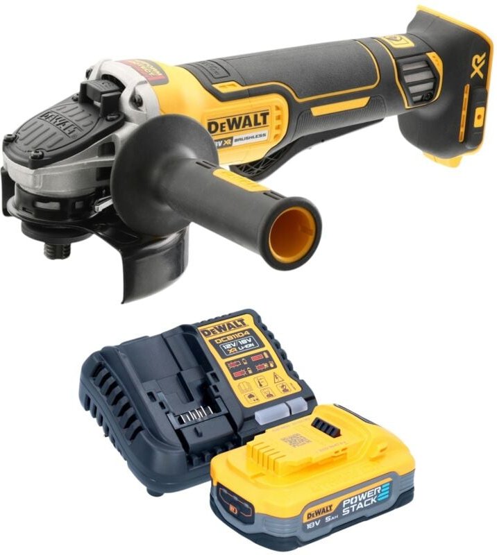 DeWalt DCG 406 H1 Akku Winkelschleifer 18 V 125 mm Brushless + 1x Powerstack Akku 5,0 Ah + Ladegerät