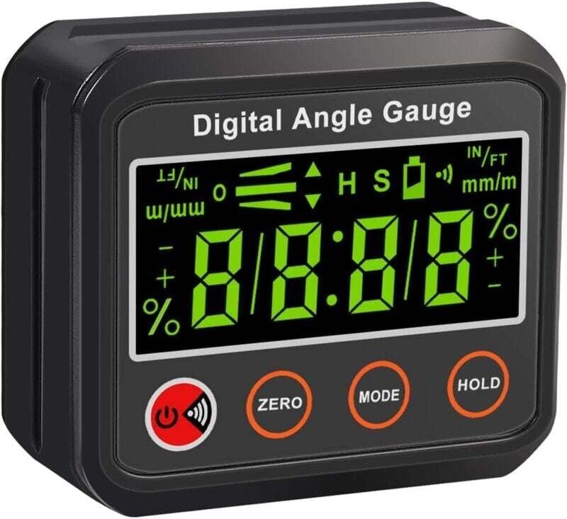 Vtizikl Inclinomètre numérique LCD °Deg / % / mm/m / IN/FT, étanche IP42, avec base magnétique en V, fonction alarme, pi...