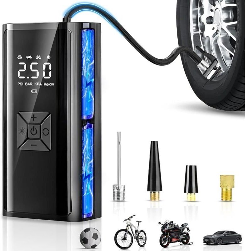 Gonfleur Pneus Voiture Sans Fil, Compresseur à Air Portatif Sans Fil avec led, Arrêt Automatique, Batterie Rechargeable ...