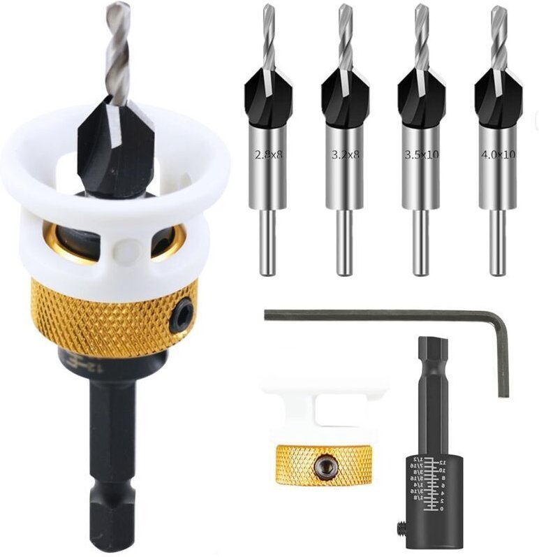 6-teiliges Senkbohrer-Set, Senkbohrer für die Holzbearbeitung mit Tiefenanschlag und 1/4"-Sechskantschaft, HSS-M2, Senkk...