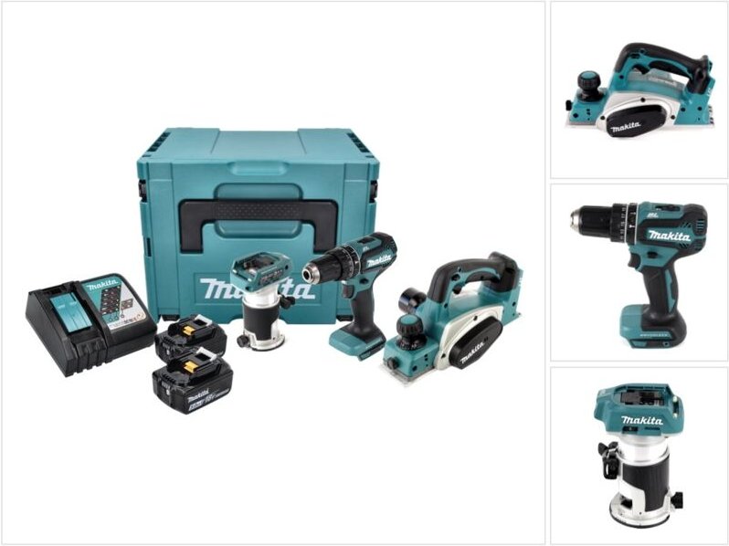 Makita - dlx 3116 tj Akku Combo Kit dhp 485 Akku Schlagbohrschrauber + dkp 180 Akku Hobel + drt 50 Akku Multifunktionsfr...