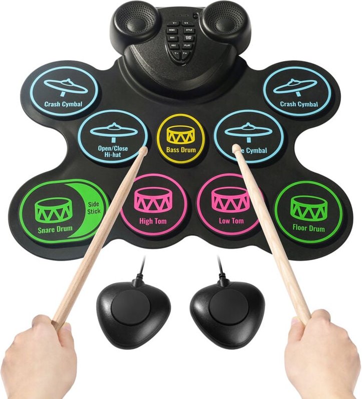 Mophorn Elektrisches Schlagzeug mit 9 Pads, tragbares und aufrollbares Übungspad, elektronisches Drumset mit Kopfhöreran...