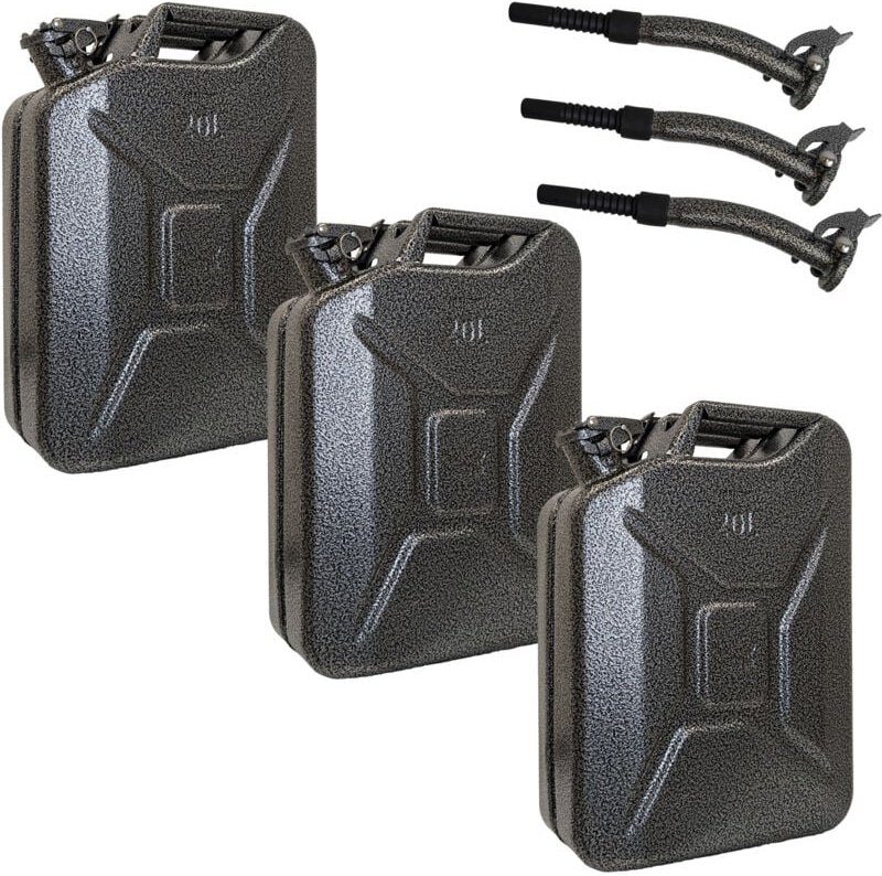 Trutzholm ® - 3x Metallkanister Snakeoptik 20 Liter inkl. Ausgießer + Halter schwarz/silber Kraftstoffkanister Benzin Di...
